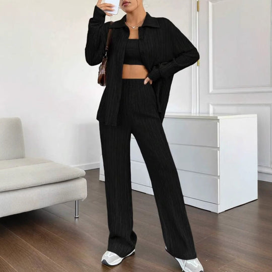 Damen Elegantes Set aus gestreifter Bluse und lockerer Hose