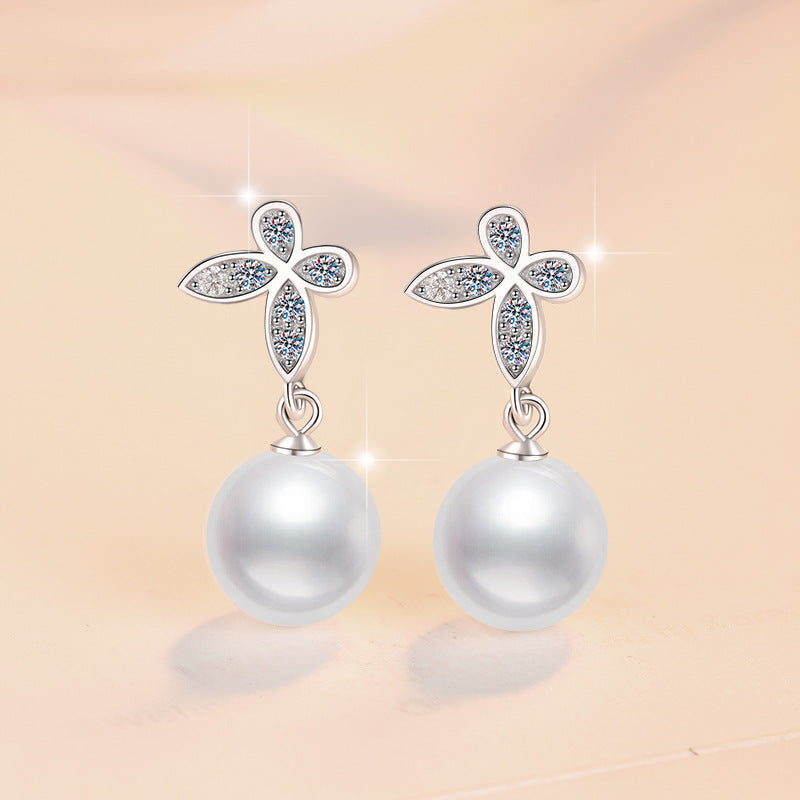 Damen Ohrringe mit eleganten Perlen und kristallverziertem Blattdesign Shop Nory