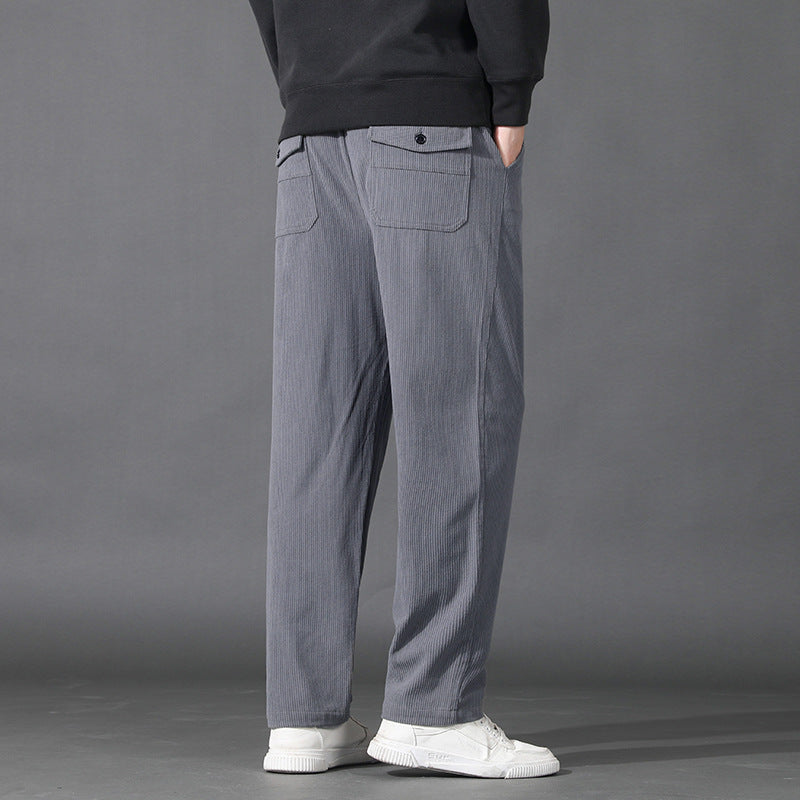 Herren Geradlinige Rib-Struktur Lounge-Hose mit Elastikbund und Klappentasche Shop Nory