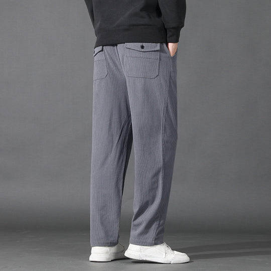 Herren Geradlinige Rib-Struktur Lounge-Hose mit Elastikbund und Klappentasche Shop Nory