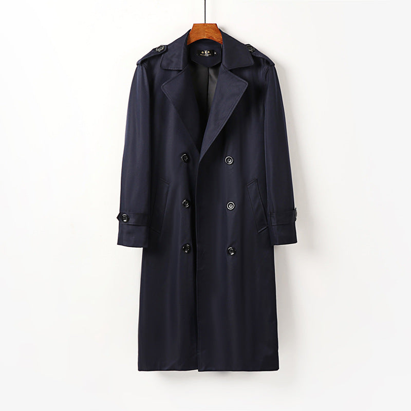Herren Doppelreihiger Trenchcoat mit Schulterklappen, langer Silhouette und klassischem Revers Shop Nory