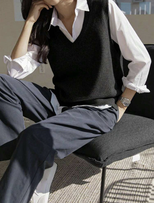 Damen Feinstrick-V-Ausschnitt Pullunder aus weichem Wollmix Shop Nory