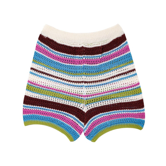 Damen luftige Strickshorts mit buntem Streifenmuster