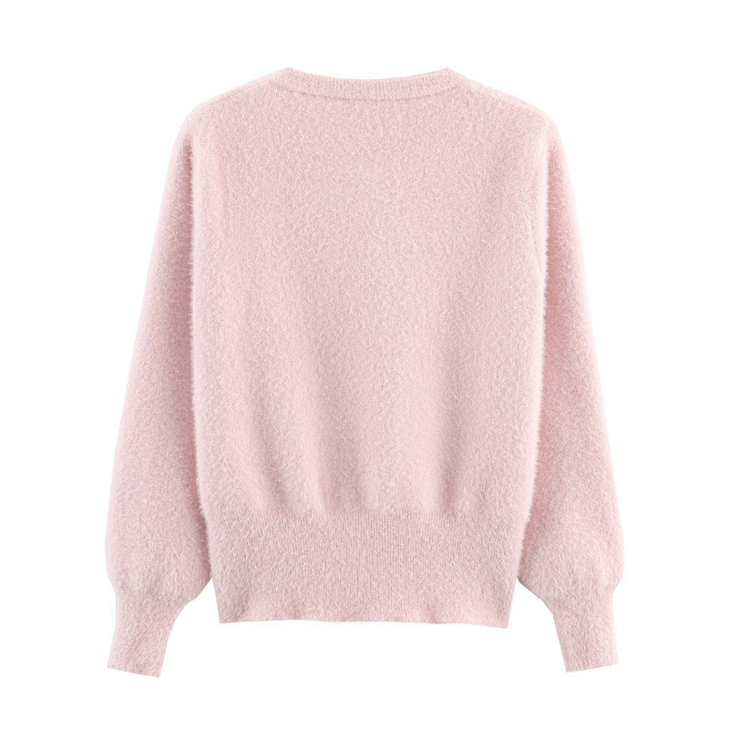 Damen stylische Strickjacke mit einzigartigen Blumenapplikationen
