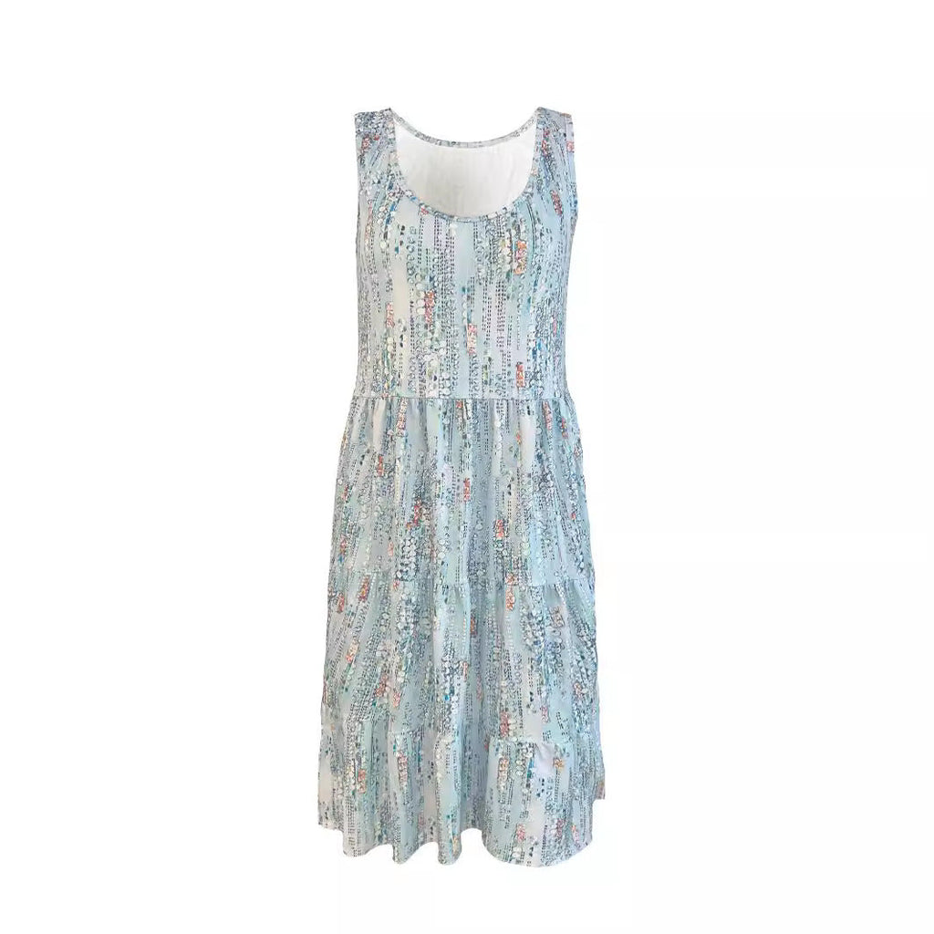 Damen luftiges Sommerkleid mit fließendem Rock und dekorativen Details