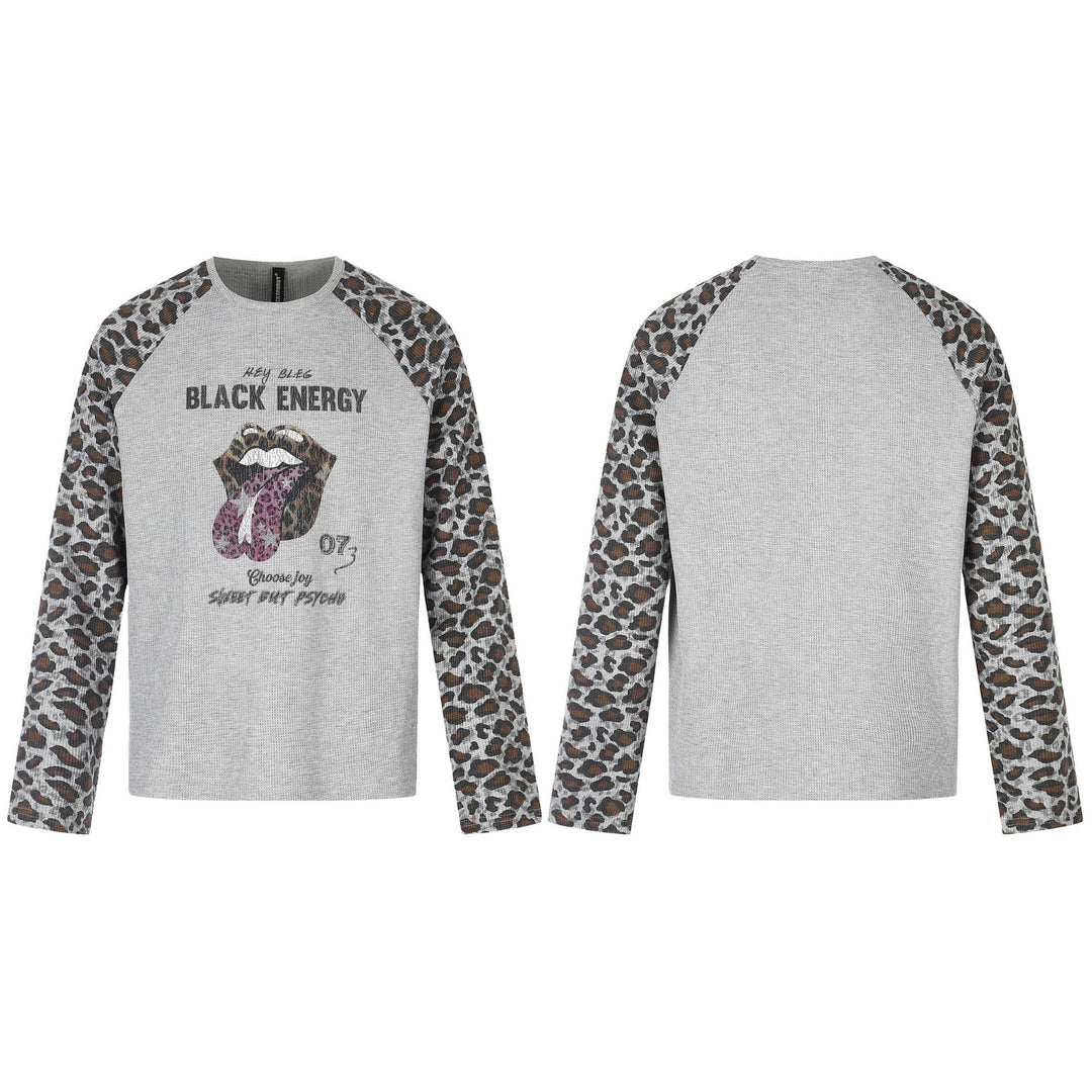 Damen Lässiges Langarmshirt mit Raglanärmeln, Leoparden-Ärmeln und Statement-Print Shop Nory