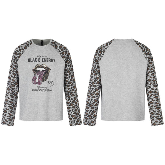 Damen Lässiges Langarmshirt mit Raglanärmeln, Leoparden-Ärmeln und Statement-Print Shop Nory