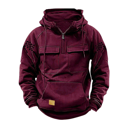 Herren nan Kapuzenpullover mit Halbzip, Cargo-Brusttaschen und Kängurutasche Shop Nory