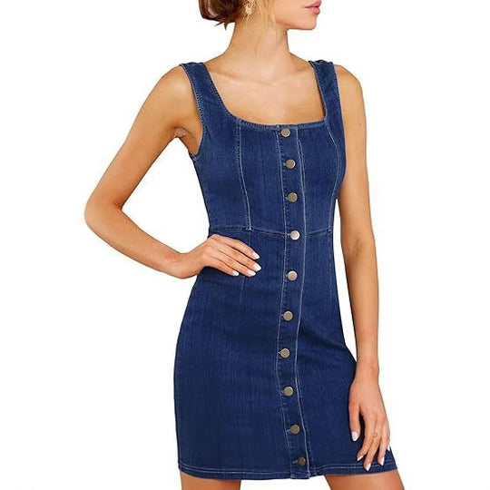 Damen Enganliegendes Jeanskleid mit durchgehender Knopfleiste und quadratischem Ausschnitt Shop Nory