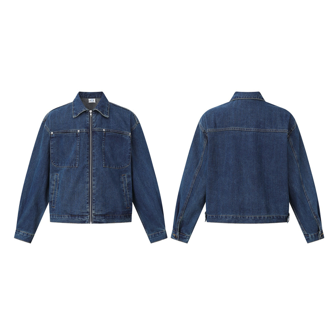 Unisex kastig geschnittene Denim‑Blousonjacke mit durchgehendem Reißverschluss Shop Nory