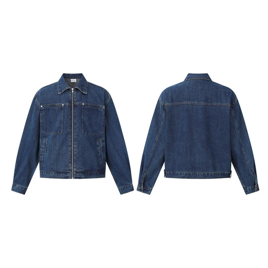 Unisex kastig geschnittene Denim‑Blousonjacke mit durchgehendem Reißverschluss Shop Nory