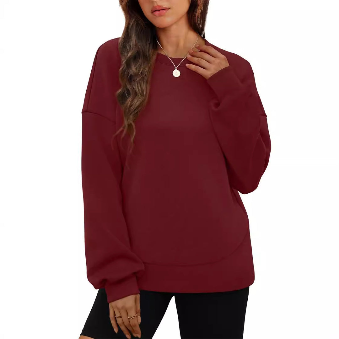 Damen nan lässiges Oversize Rundhals-Sweatshirt mit überschnittener Schulter gerundetem Saum und weichem Innenfutter Shop Nory