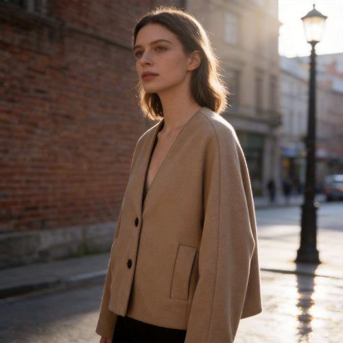 Damen Boxiger Wollmix-Croppedmantel mit minimalistischer Silhouette Shop Nory