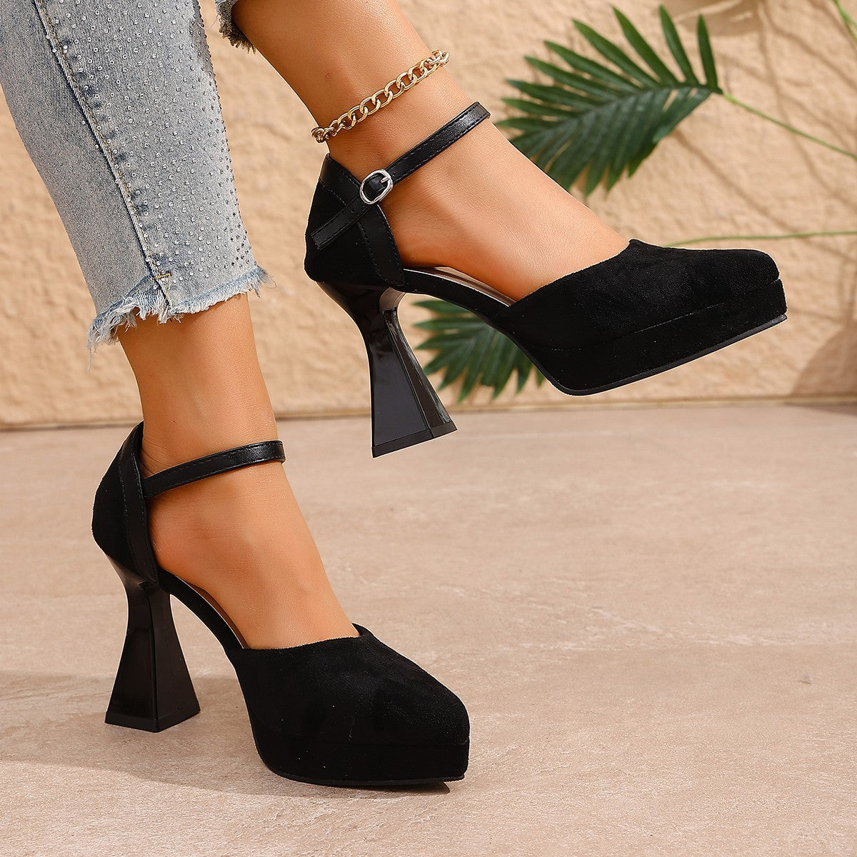 Damen Elegante Plateau-Pumps mit Riemchen