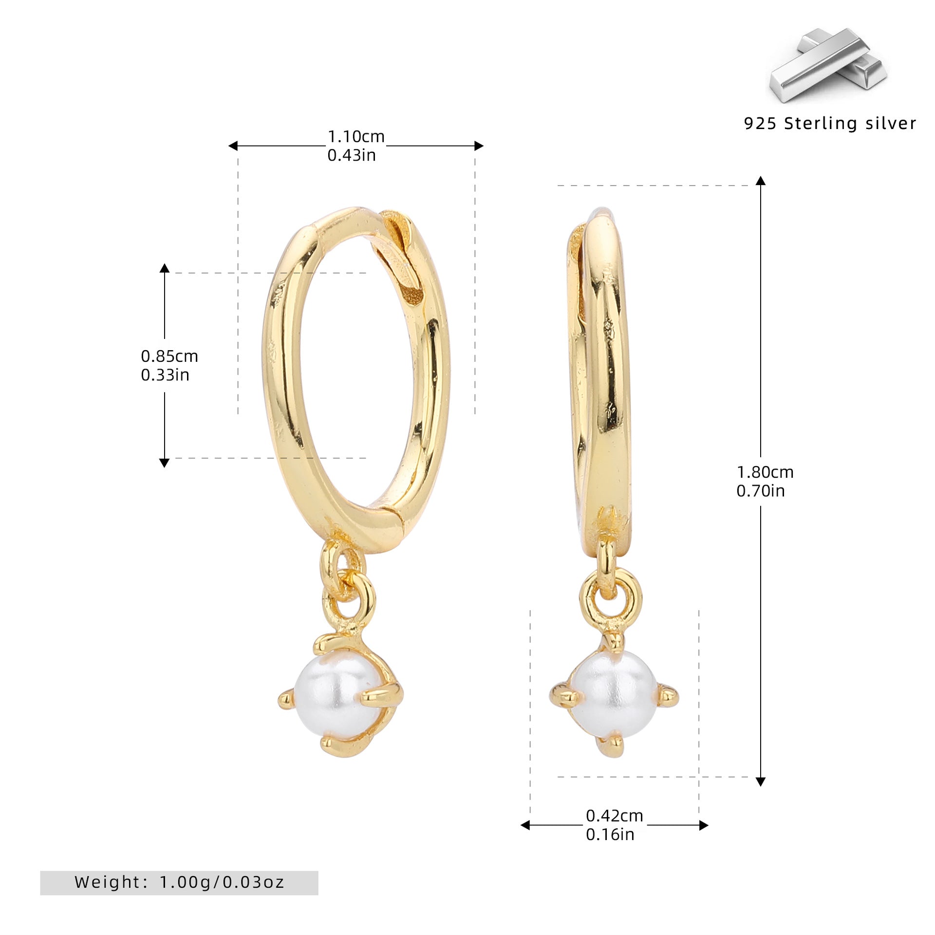 Damen Creolen Ohrringe mit Perlenschmuck Shop Nory