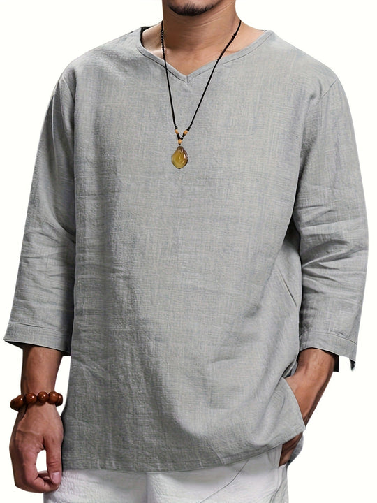 Herren Lässiges Langarmshirt mit V-Ausschnitt und praktischen Seitentaschen