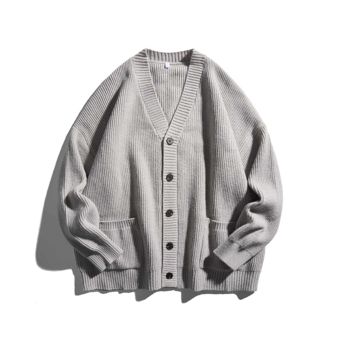 Damen Oversize Rippenstrick-Cardigan mit V‑Ausschnitt und aufgesetzten Taschen Shop Nory
