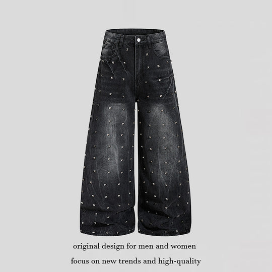 Damen High‑Waist weite Denim‑Culotte mit Metallnieten und Balloon‑Silhouette Shop Nory