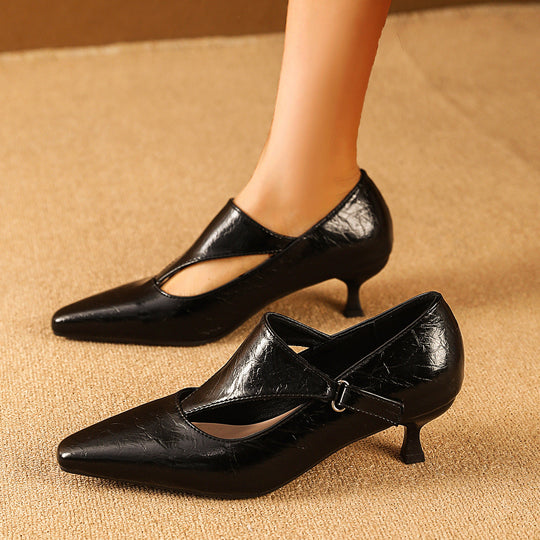 Damen elegante Peeptoe-Ballerinas mit modischem Riemen und komfortablem Absatz