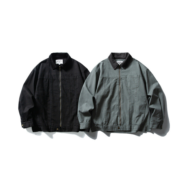 Herren Boxy-Canvas-Blousonjacke mit Cordkragen und durchgehendem Reißverschluss Shop Nory