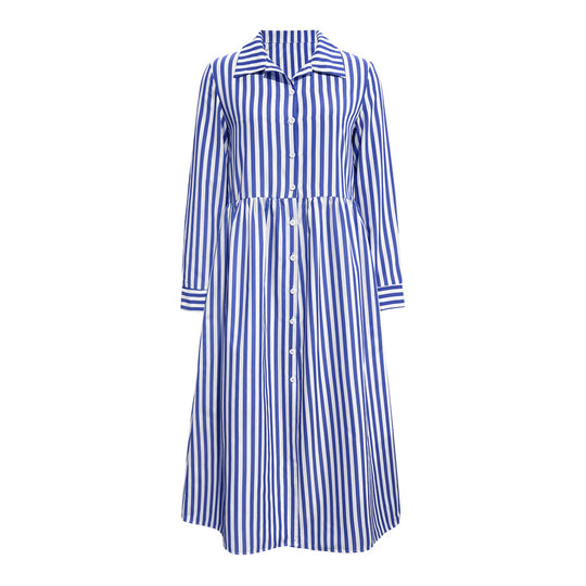 Damen Hemdblusenkleid mit vertikalem Streifenmuster und eleganter Knopfleiste
