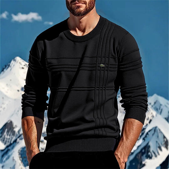 Herren nan strukturierter Rundhalspullover aus Baumwollmischung Slim Fit mit Reliefstreifen und Rippenbündchen Shop Nory