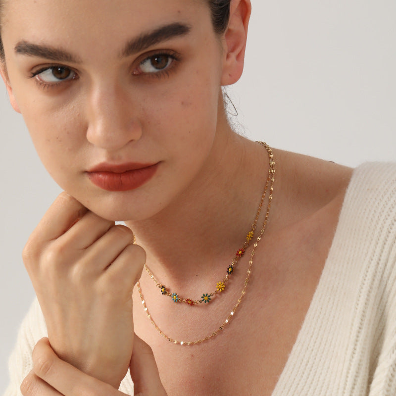 Damen mehrlagige Halskette mit bunten Blumenmotiven Shop Nory