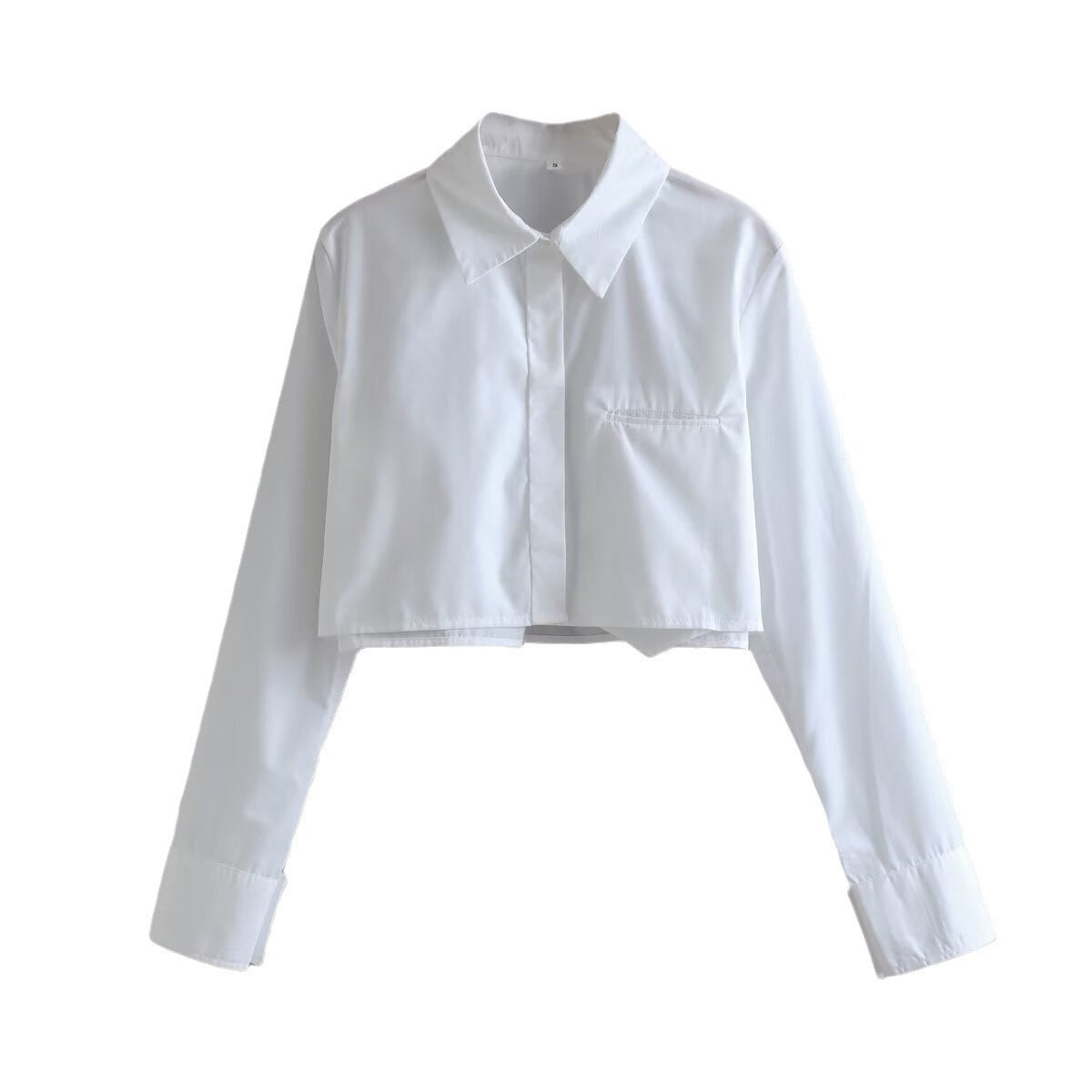 Damen cropped Bluse mit klassischem Kragen und praktischen Brusttaschen Shopnory
