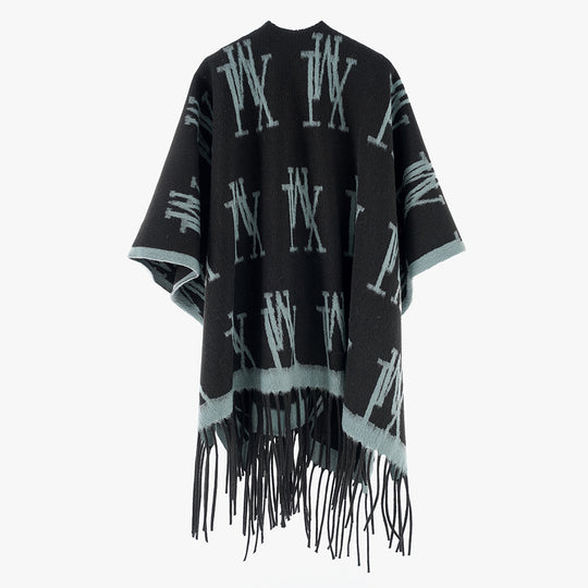 Damen Oversize-Monogramm-Capeponcho aus Wollmix mit Fransensaum Shop Nory