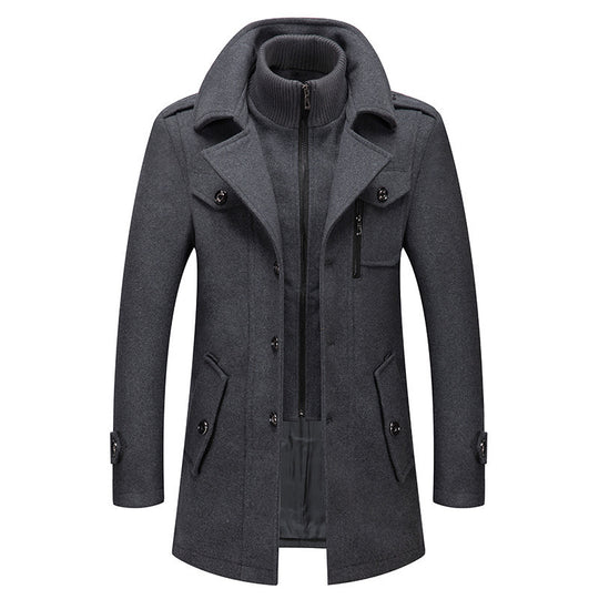 Herren nan eleganter zweireihiger Wollmantel mit abnehmbarem Strickkragen und verdecktem Reißverschluss Shop Nory