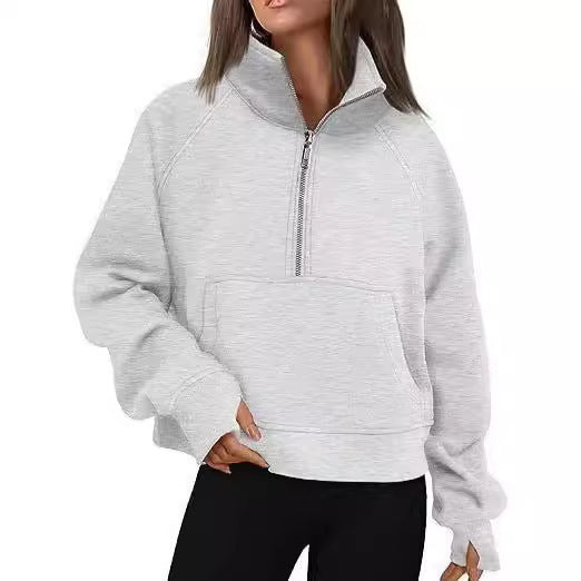 Damen nan oversized Sweatshirt mit halbem Reißverschluss Kängurutasche und Daumenlöchern Shop Nory