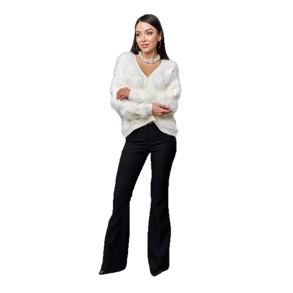 Damen Flauschige Strickjacke mit Knopfdetails Shop Nory