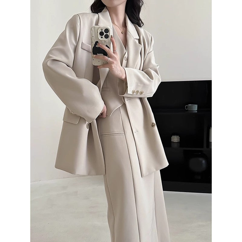 Damen Oversize-Sakko mit kastiger Weste und knöchellangem Midirock Shop Nory