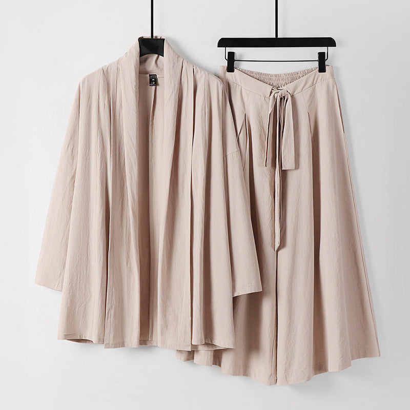 Damen Zweiteiliges Lounge-Set im Kimono-Stil mit offenem Schalkragen und weitem Palazzo-Hosenrock Shop Nory