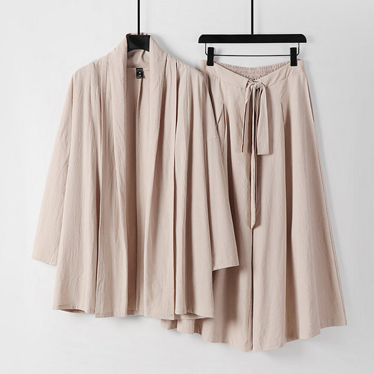 Damen Zweiteiliges Lounge-Set im Kimono-Stil mit offenem Schalkragen und weitem Palazzo-Hosenrock Shop Nory