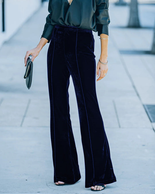 Damen High-Waist Samt Flared Weite Bein Hose Shop Nory