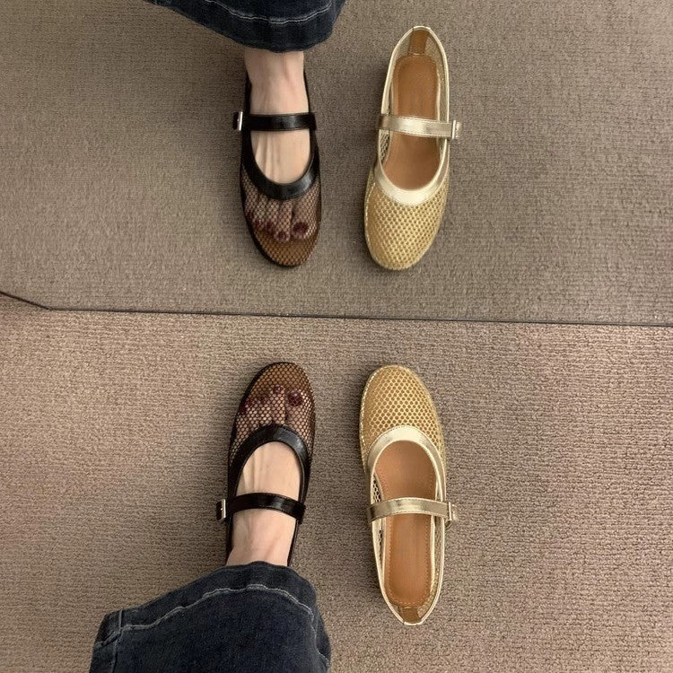 Damen Atmungsaktive Netz-Ballerinas im Mary-Jane-Stil mit verstellbarem Riemen Shop Nory