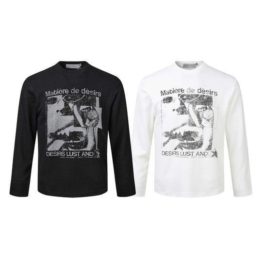 Unisex Geripptes Langarmshirt mit Rundhals und distressed Grafikprint Shop Nory