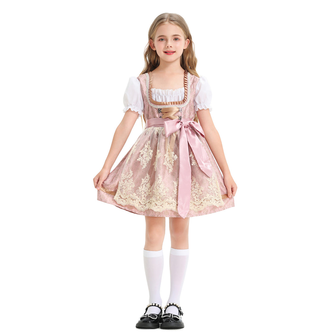 Damen nan festliches Kinderdirndl mit Spitzenoberteil, Satin-Schürze und Puffärmeln Shop Nory