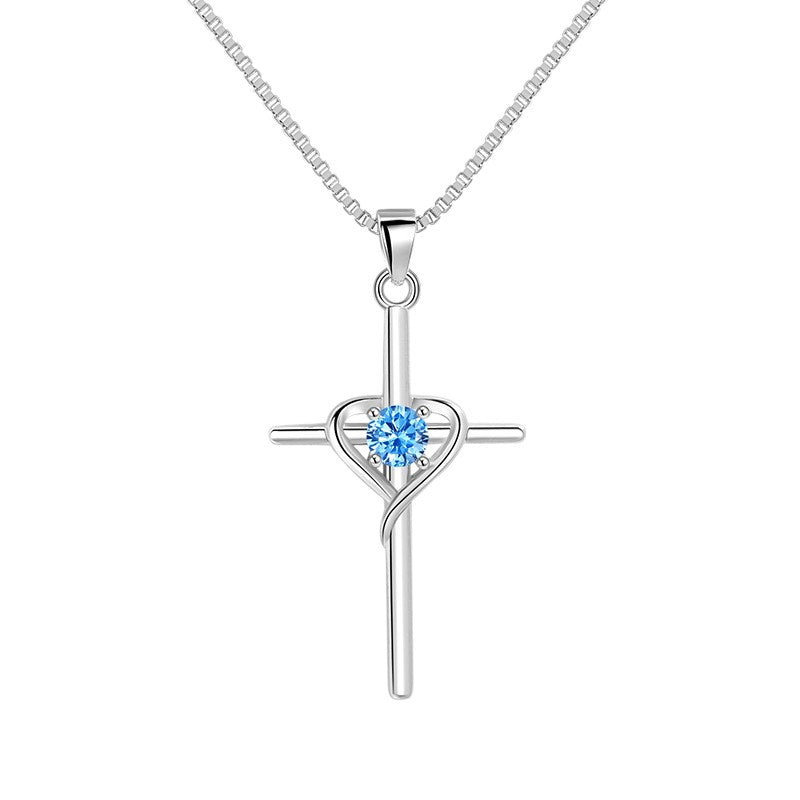 Damen Kreuz-Anhänger mit Herzen und funkelndem Zirkonia Shop Nory
