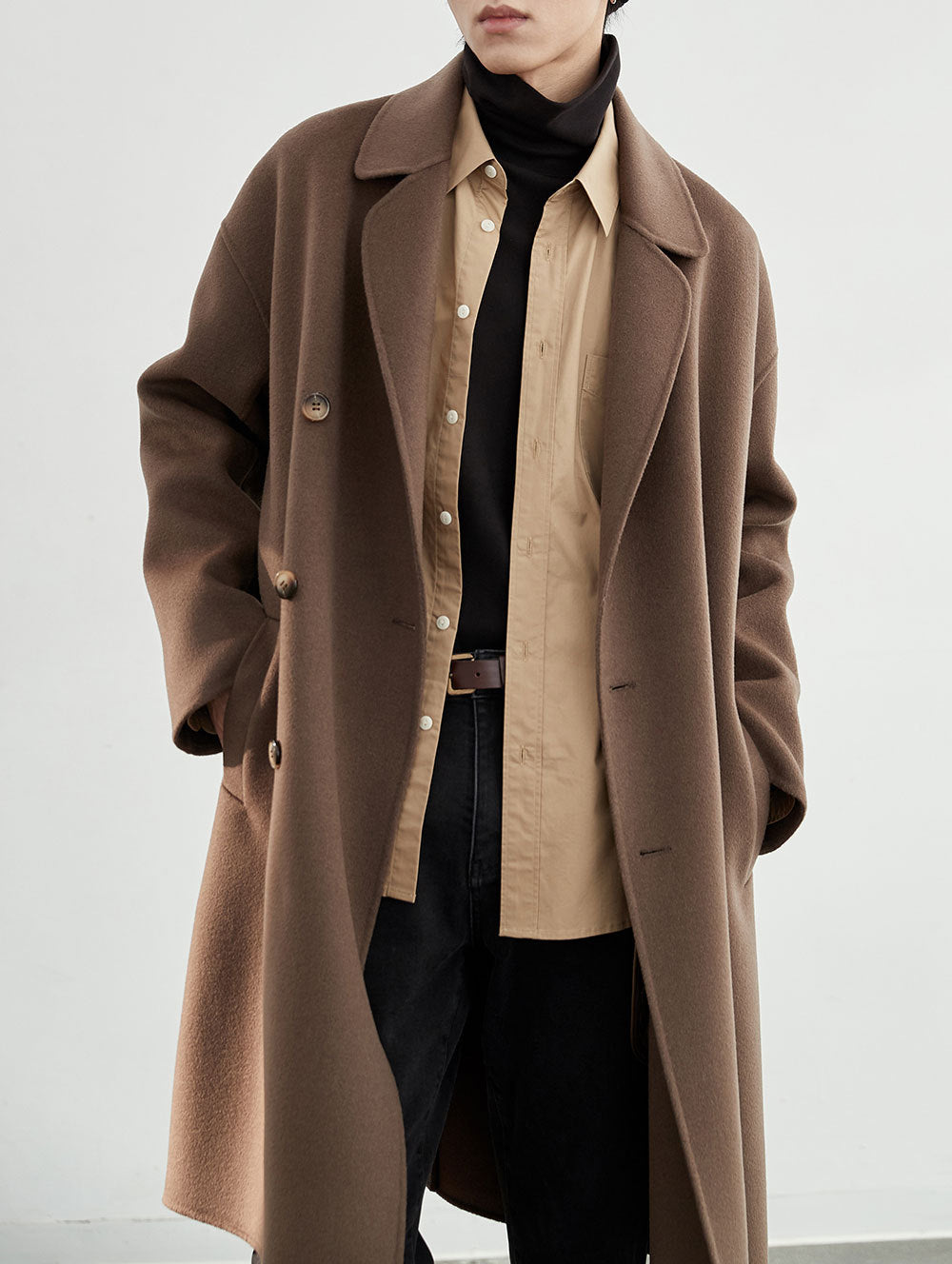 Herren Oversized Wollmantel mit Doppelreiher und Reverskragen Shop Nory