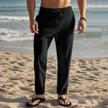 Herren lässige Strandhose mit elastischem Bund und atmungsaktivem Leinenmaterial