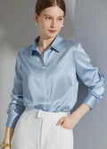 Damen Luxus Satin-Bluse mit elegantem Kragen und weichen Ärmeln