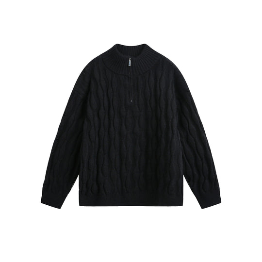 Unisex Grobgestrickter Halfzip-Pullover mit Zopfmuster und Stehkragen Shop Nory