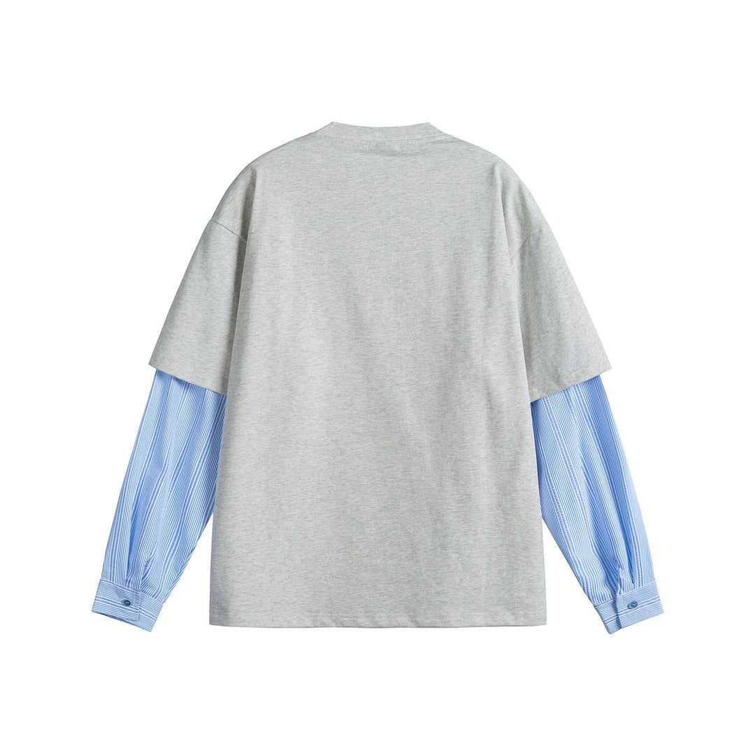 Damen Lagenlook T-Shirt mit eingearbeiteten Hemdärmeln und oversized Print Shop Nory