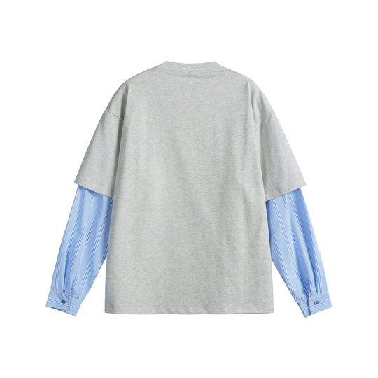 Damen Lagenlook T-Shirt mit eingearbeiteten Hemdärmeln und oversized Print Shop Nory
