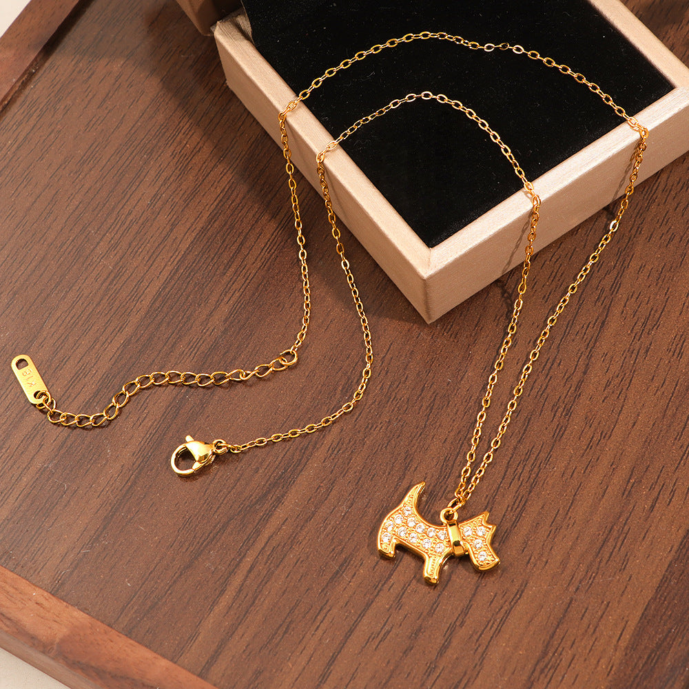Damen Halskette mit funkelndem Hundemotiv und goldener Kette Shop Nory