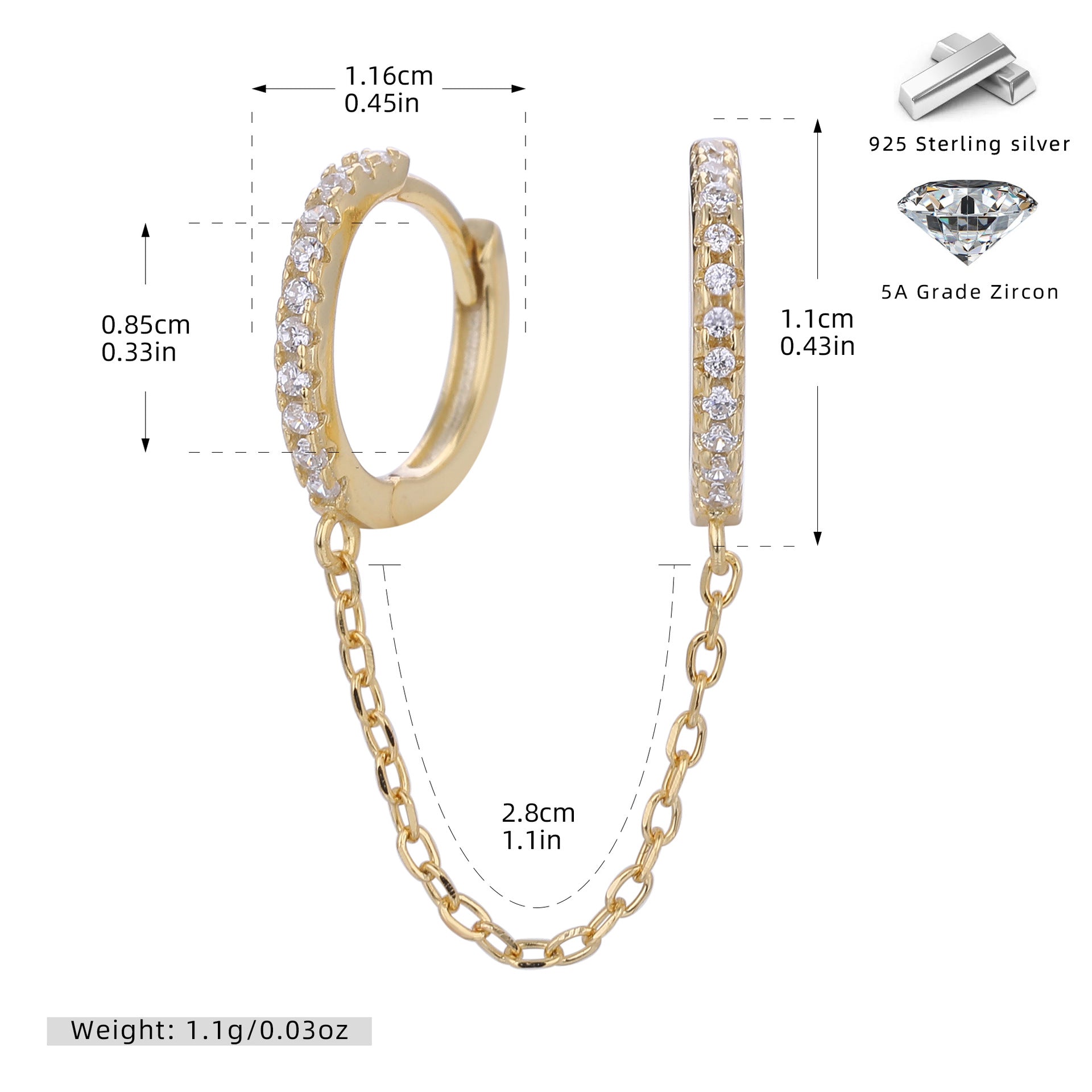 Damen Ohrhänger mit hochwertigem Zirkonbesatz und eleganter Kettenverbindung Shop Nory