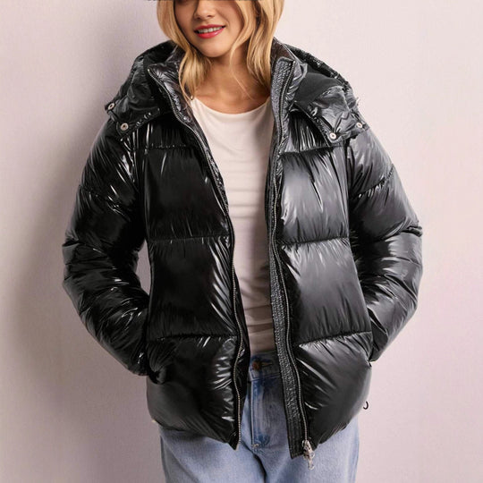Damen Hochglanz Steppjacke mit Kapuze