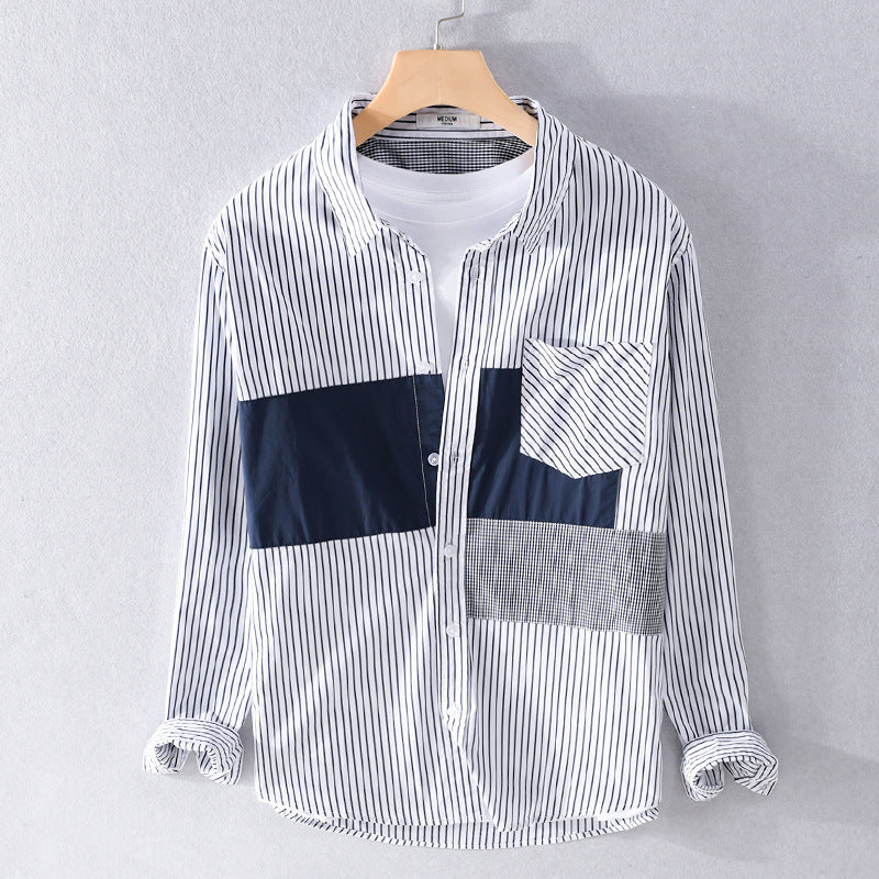 Herren Gestreiftes Overshirt mit Farbblock‑Einsätzen und aufgesetzter Brusttasche Shop Nory